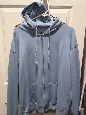 Light Blue Zip-Up Hoodie with Hood and Pockets
